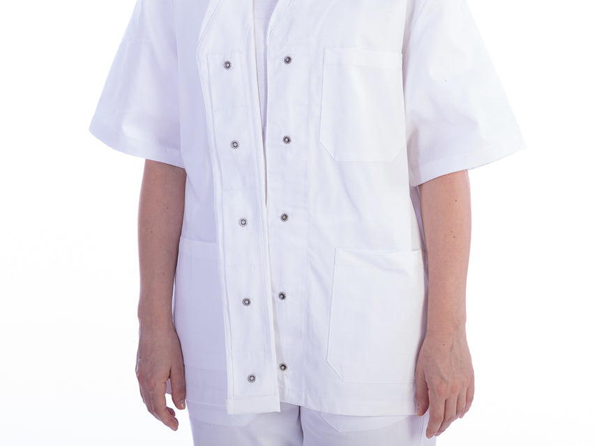 Casacca in cotone/poliestere GIMA - Bianca con bottoni - Scollo a V (Unisex)