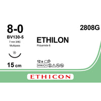 Sutura Ethicon ETHILON 2808G - 8-0, Ago 3/8 BV130-5 mm 6.5 - Nero (conf. 12 pz.)