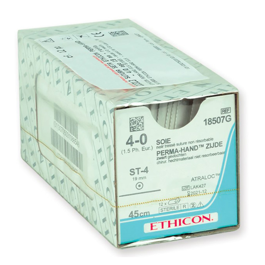 Sutura Ethicon Seta PERMA-HAND 18507G - 4-0, Ago Retta ST-4 mm 19 - Nero (conf. 12 pz.)