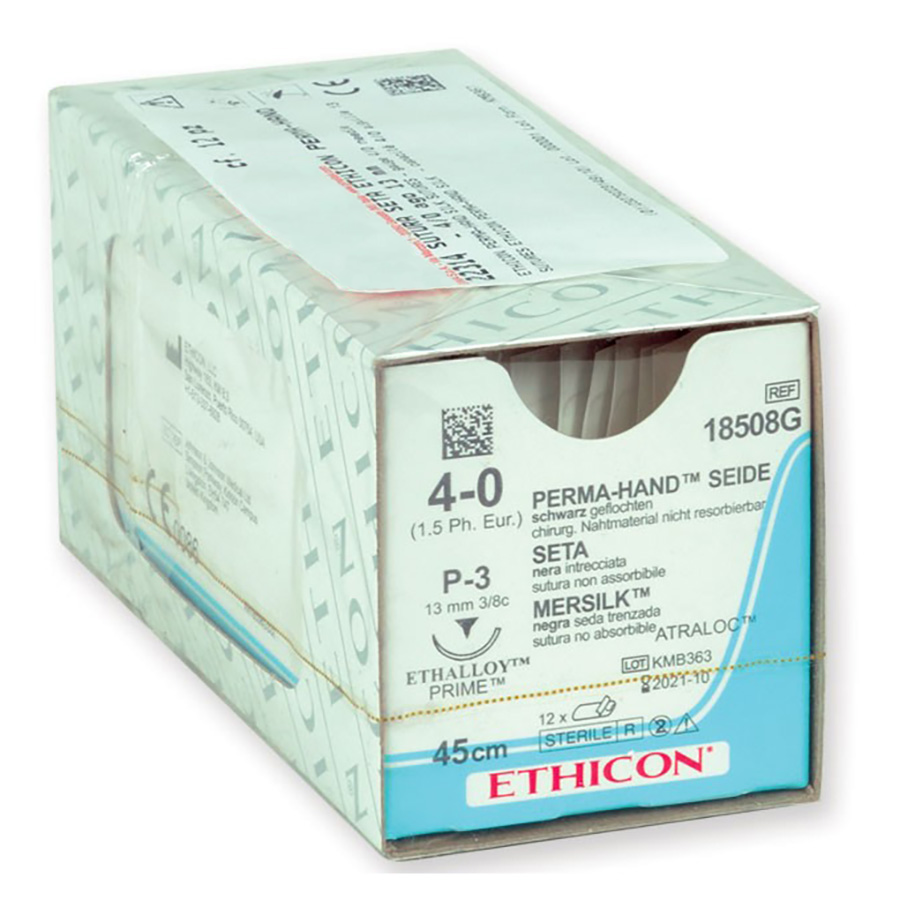 Sutura Ethicon Seta PERMA-HAND 18508G - 4-0, Ago 3/8 P-3 prime mm 13 - Nero (conf. 12 pz.)