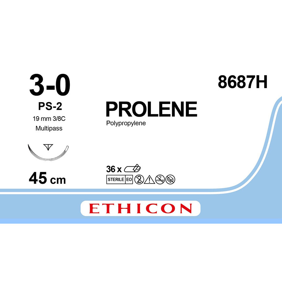 Sutura Ethicon PROLENE BLUE 8687H - 3-0, Ago 3/8 PS-2 mm 19 - Blu (conf. 36 pz.)