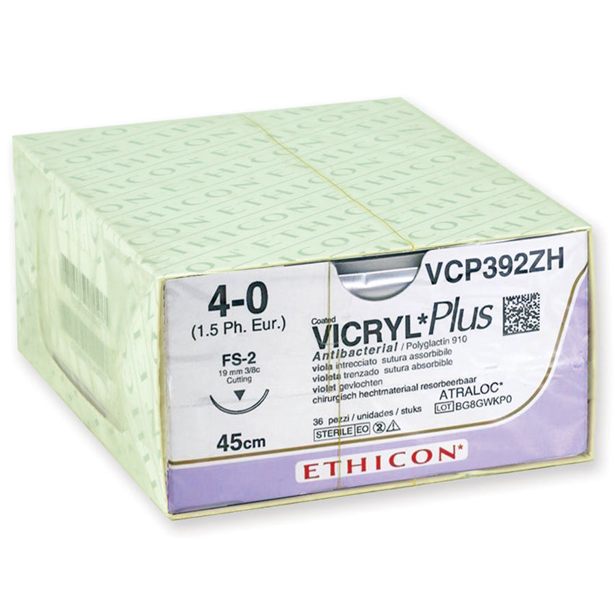 Sutura Ethicon VICRYL PLUS VCP392ZH - 4-0, Ago 3/8 FS-2 mm 19 - Viola (conf. 36 pz.)