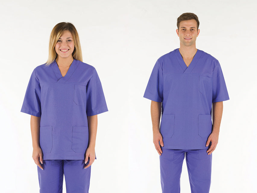 Casacca in cotone 100% GIMA - Indaco con scollo a V (Unisex)