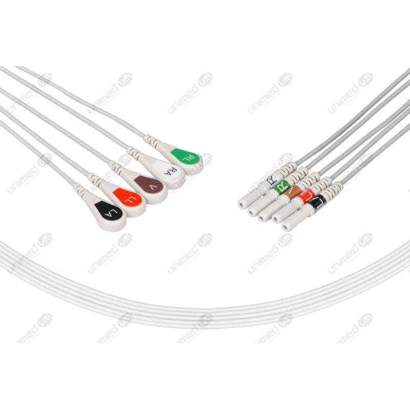 Set ECG 5 derivazioni bottoncino, DIN, 90cm D5-90S-I