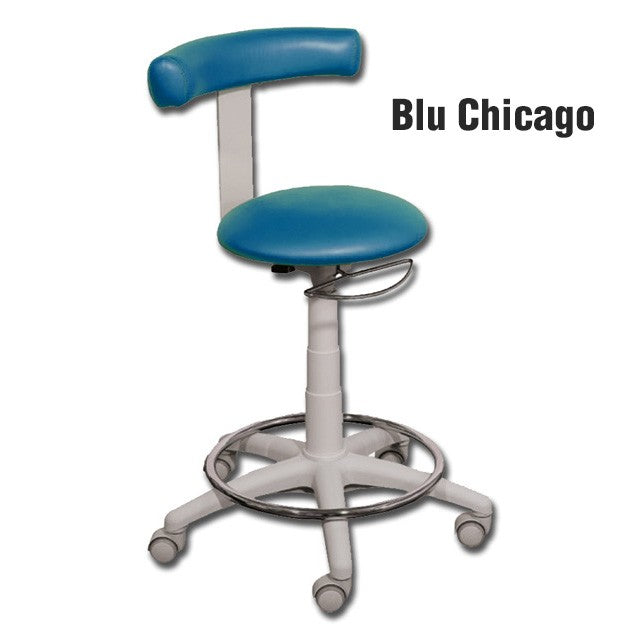 Sgabello GYNEX con sedile imbottito e anello poggiapiedi - In acciao elevabile a gas