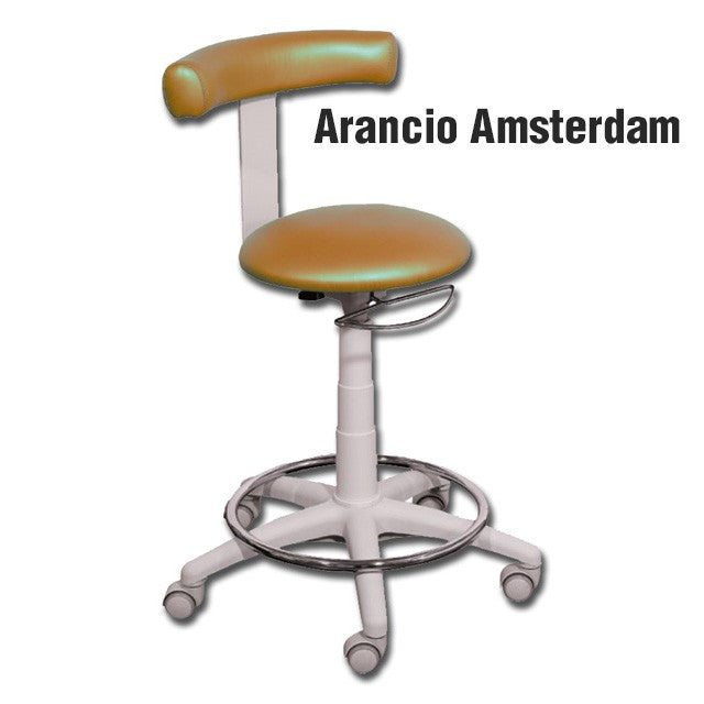 Sgabello GYNEX con sedile imbottito e anello poggiapiedi - In acciao elevabile a gas