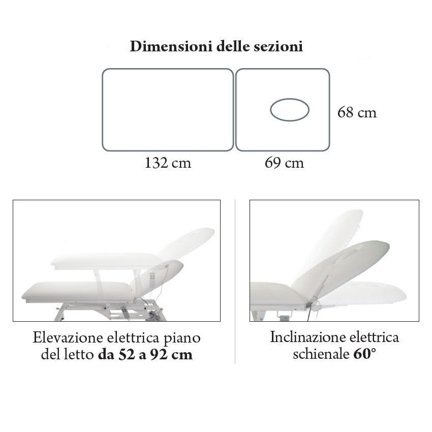 Lettino elettrico ad altezza variabile LYTUS MI381 - cm 68 con schienale elettrico e ruote