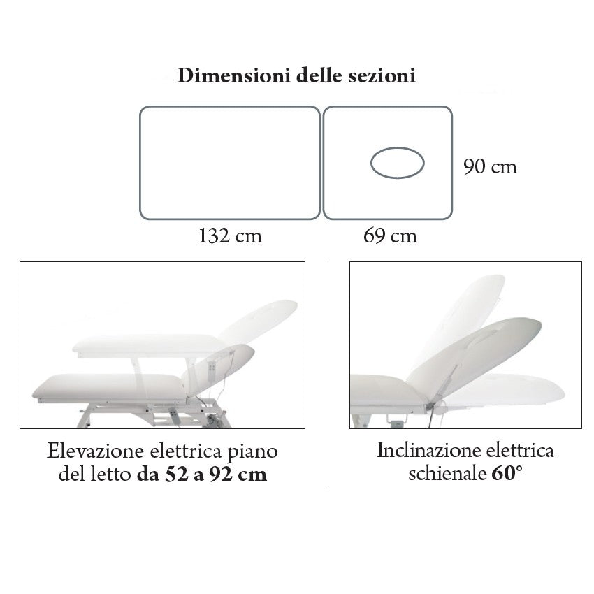 Lettino elettrico ad altezza variabile LYTUS MI391 - cm 90 con schienale elettrico e ruote