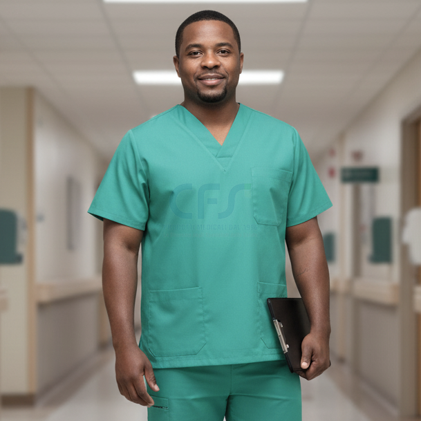 Casacca in cotone 100% PIERO - Verde con scollo a V (Unisex)