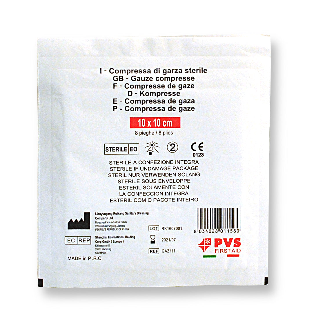 Compresse di garza cotone PVS 8 pieghe cm 10 x 10 - Sterile (conf. 10 pz.)