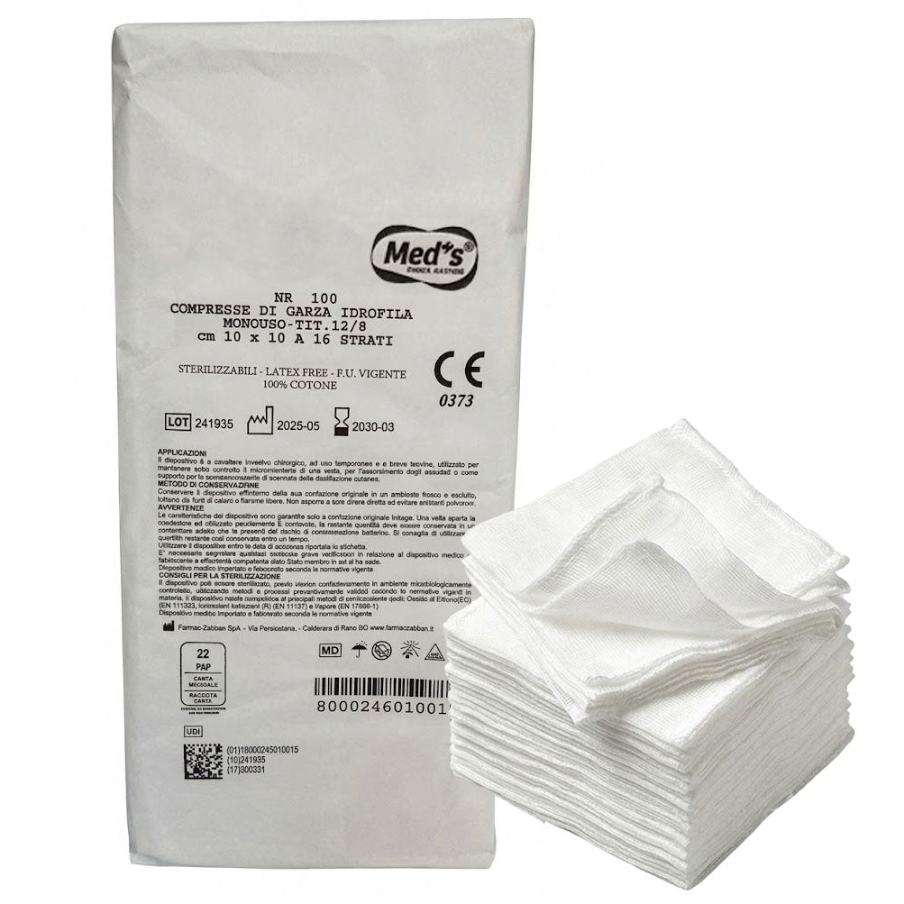 Compresse di garza cotone piegata cm 10 x 10 a 16 strati - non sterile (conf. 100 pz.)