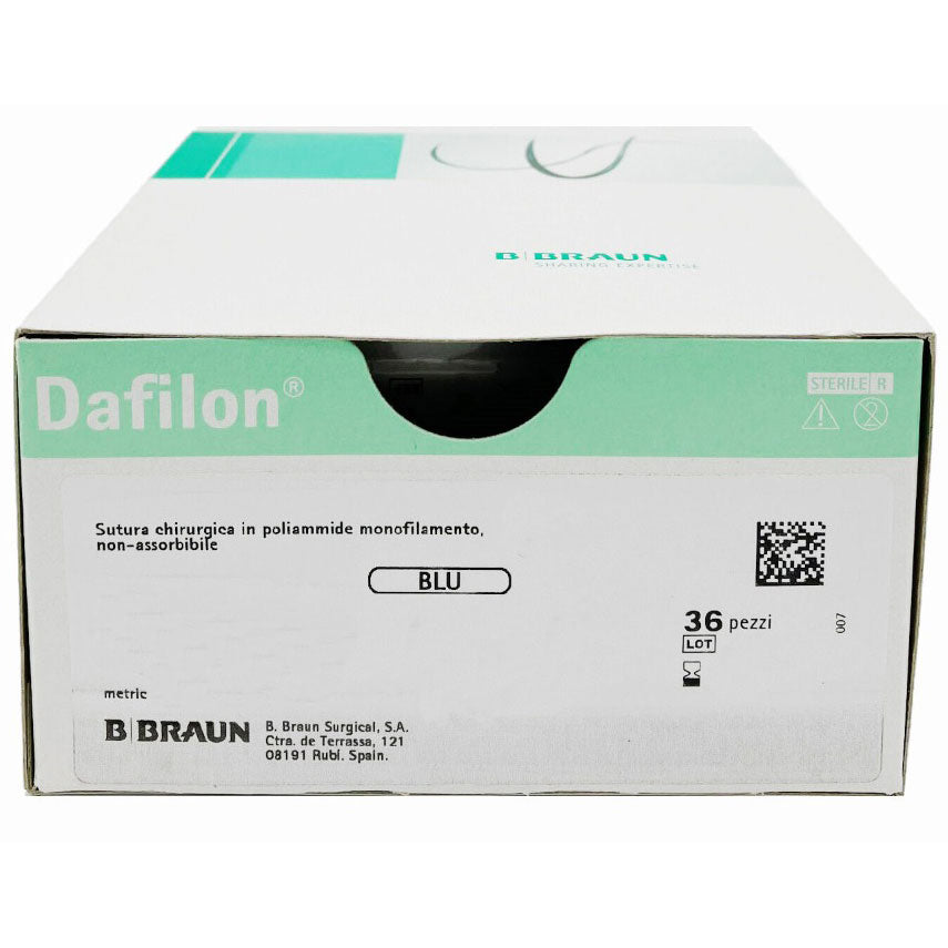 Dafilon suture non assorbibili in nylon, ago 3/8 19mm, USP 3/0 - filo blu 45cm (conf. 36 pz.)