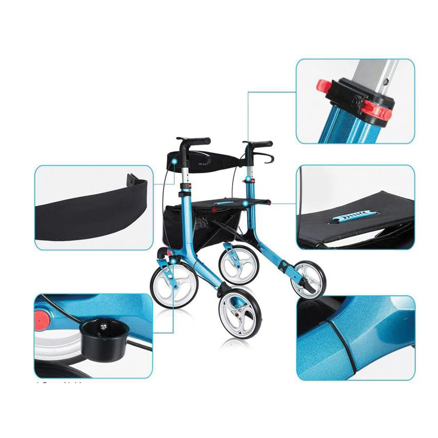 Deambulatore pieghevole Prince - Freni a mano e 2 ruote piroettanti e 2 fisse