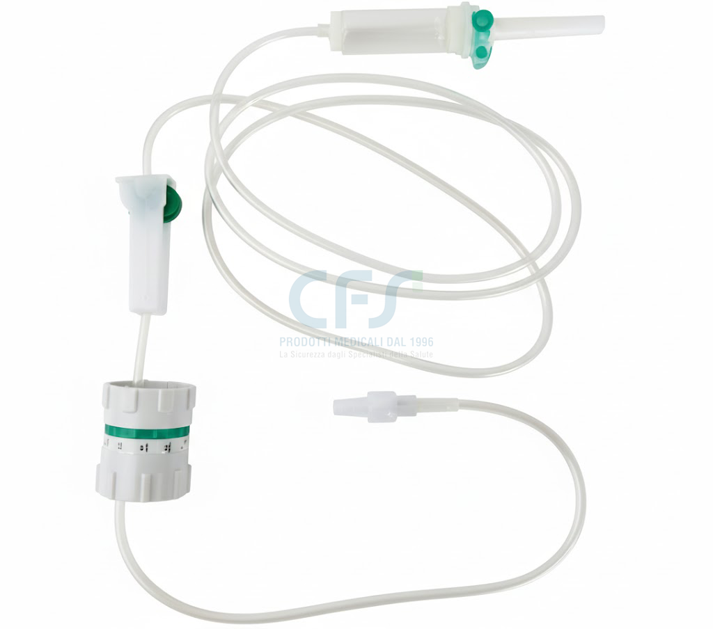 Deflussore a 1 via con raccordo Luer Lock e regolatore - Tubo 150 cm (conf. 20 pz.)