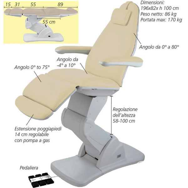Poltrona multifunzionale CLEOPATRA elettrica a 3 motori - Crema