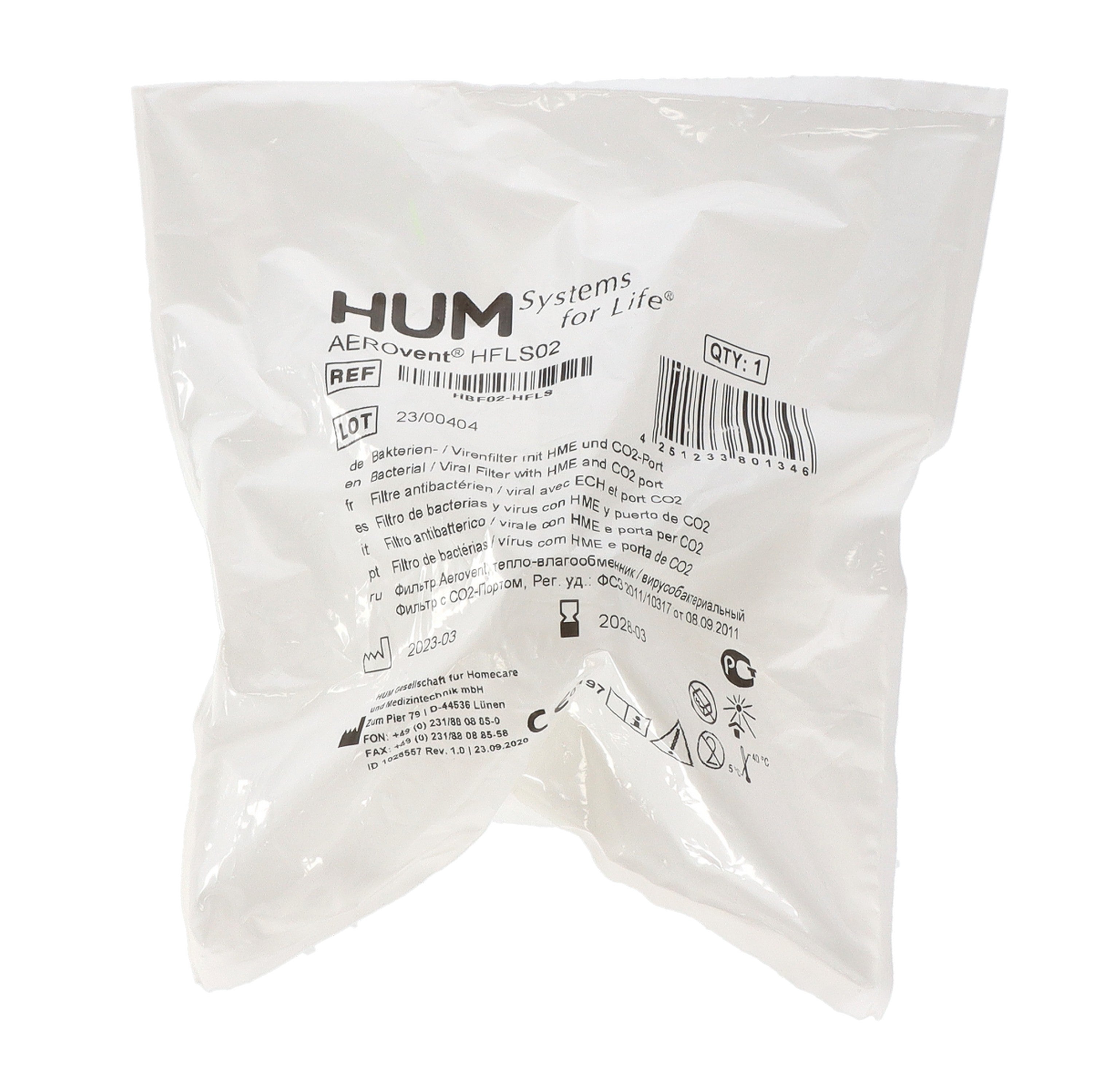 Filtro antibatterico per ventilazione AEROvent® HME con attacco CO2