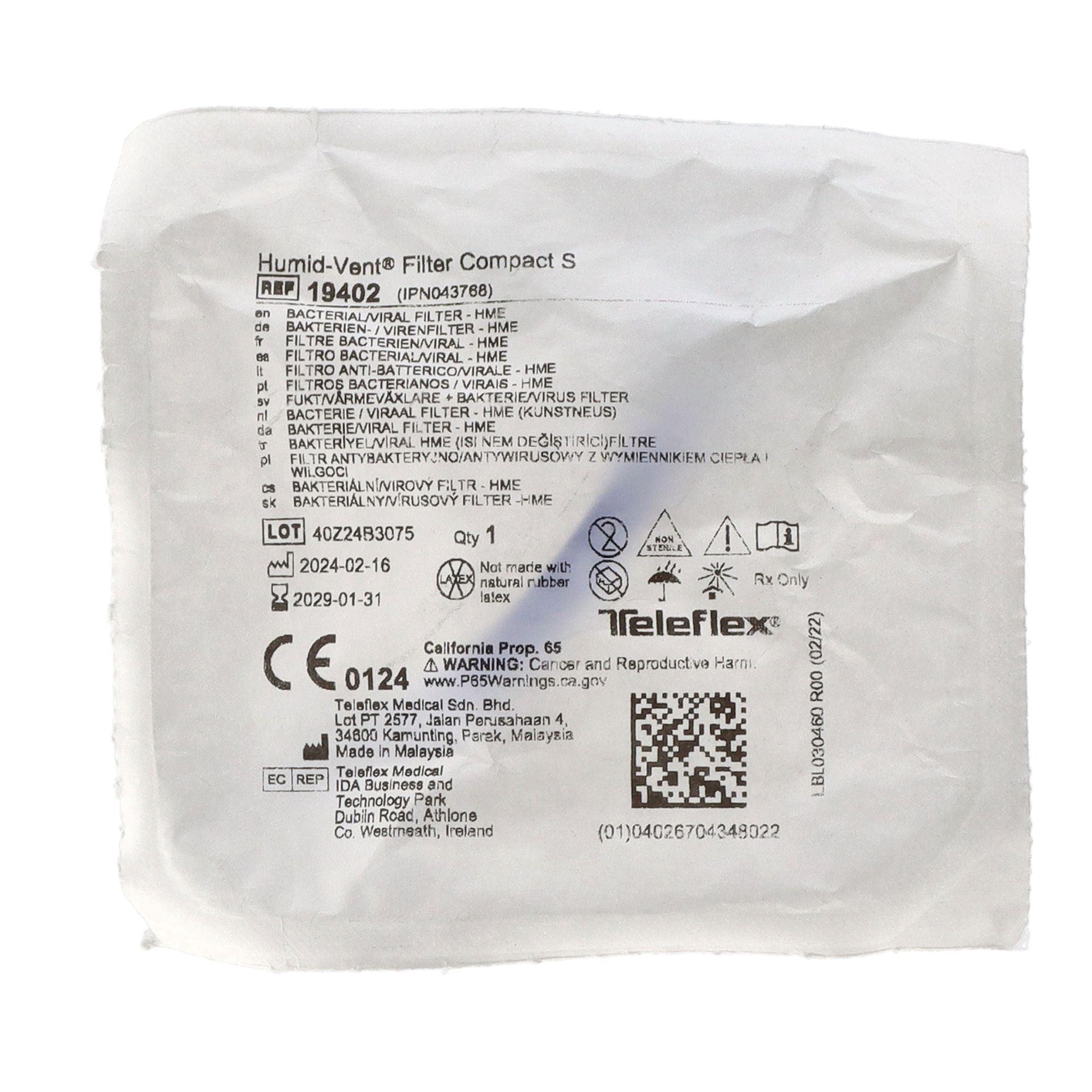 Filtro antibatterico per ventilazione Gibeck® Humid-Vent® HME con attacco CO2