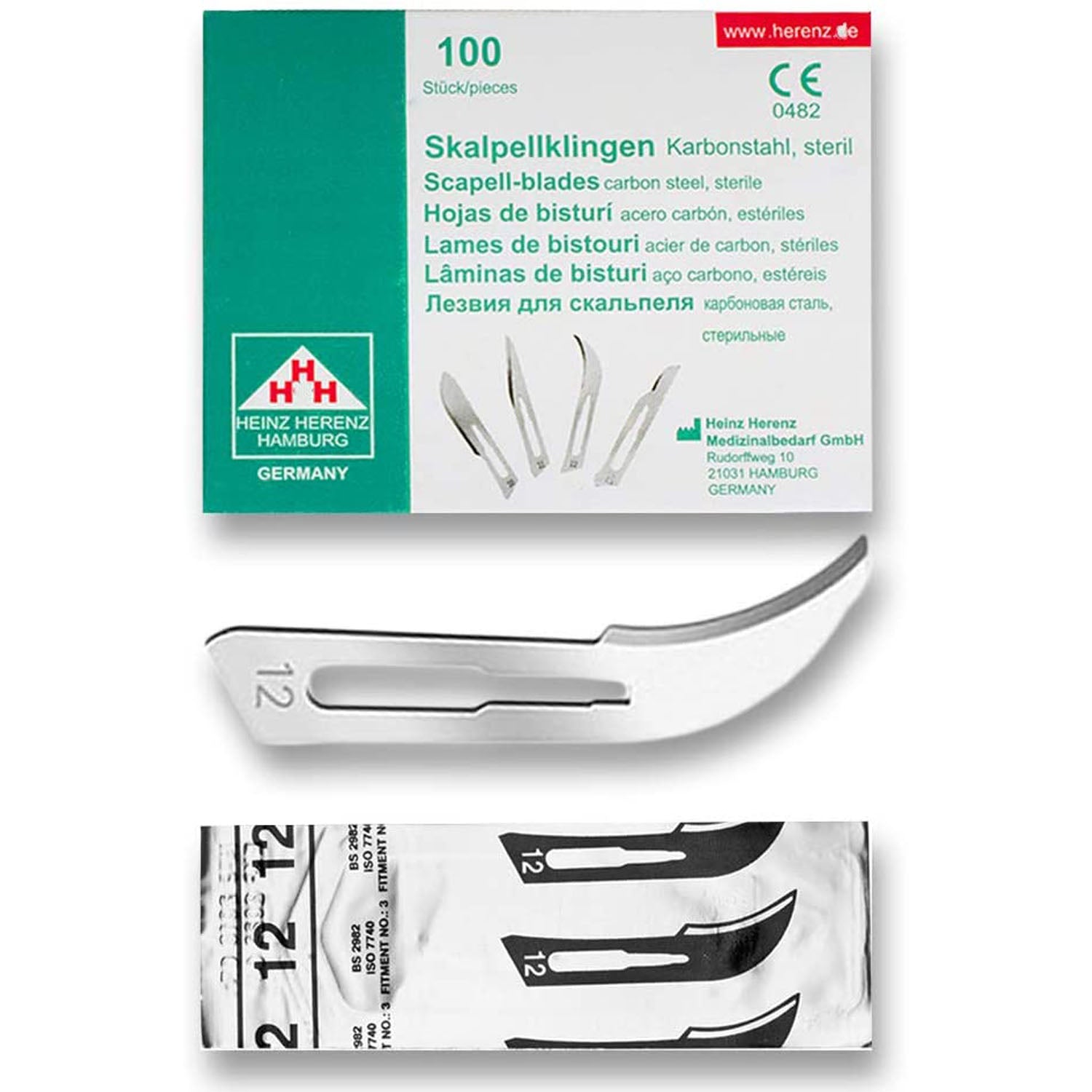 Lame bisturi monouso sterili Heinz Herenz Carbon Steel nř 12 (conf. 100 pz.)