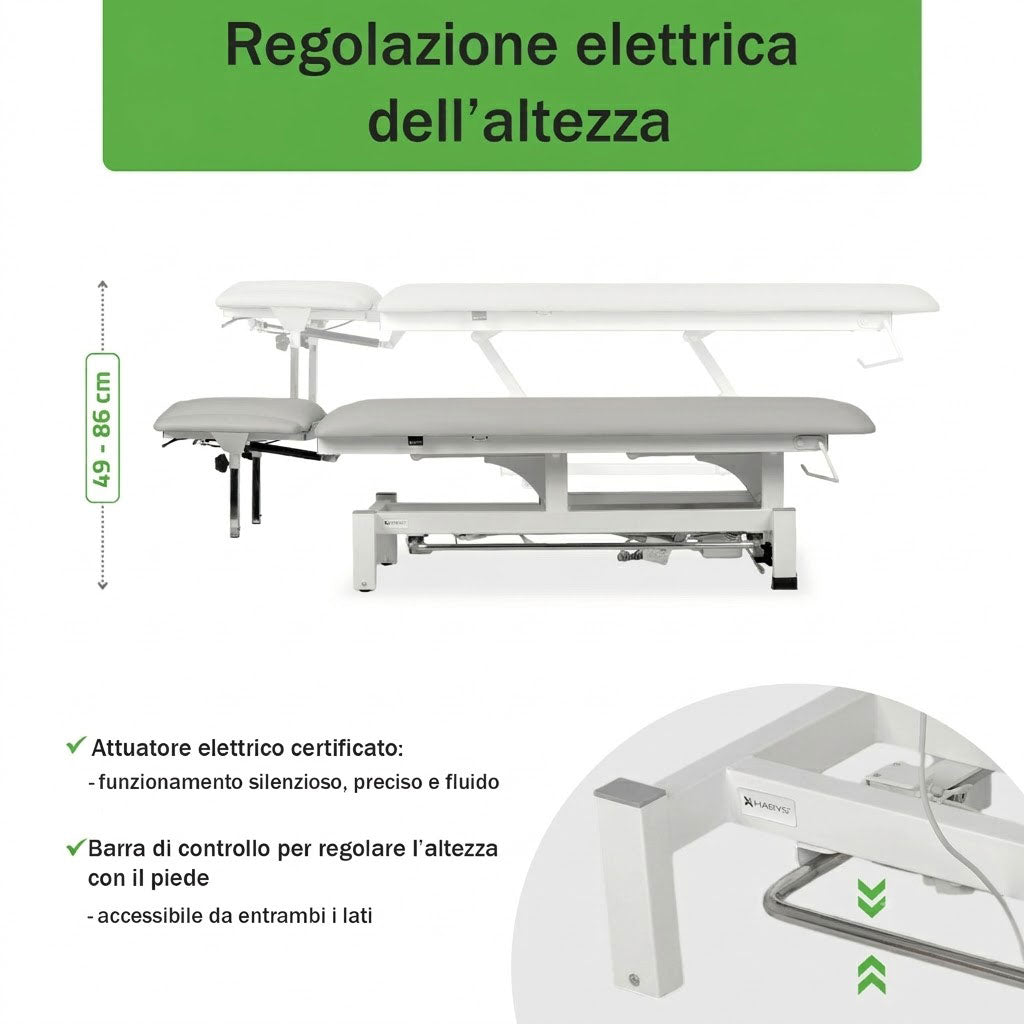 Lettino elettrico ad altezza variabile FORTIS 4 ERGO + Barra di controllo - Grigio Chiaro