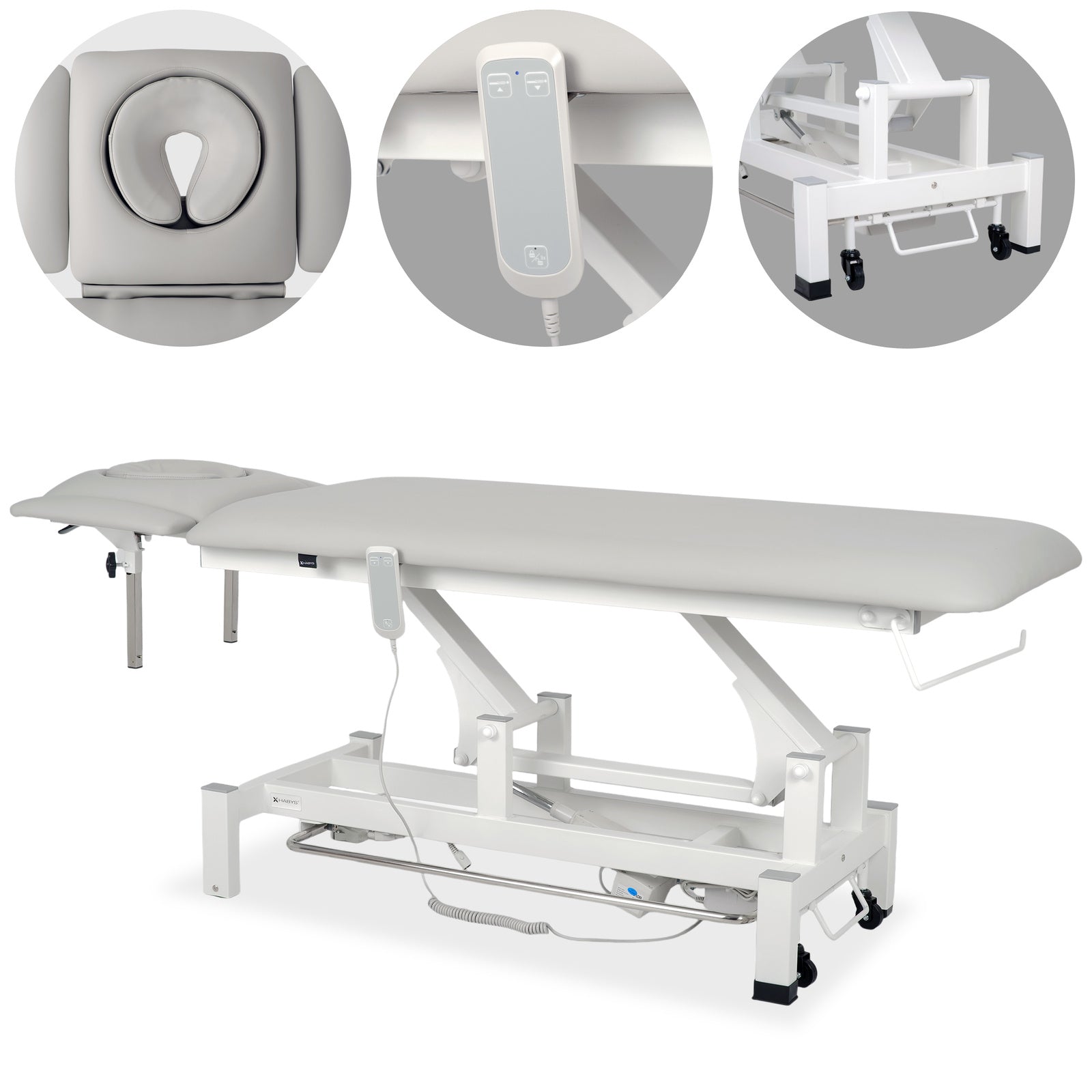 Lettino elettrico ad altezza variabile FORTIS 4 ERGO + Barra di controllo - Grigio Chiaro