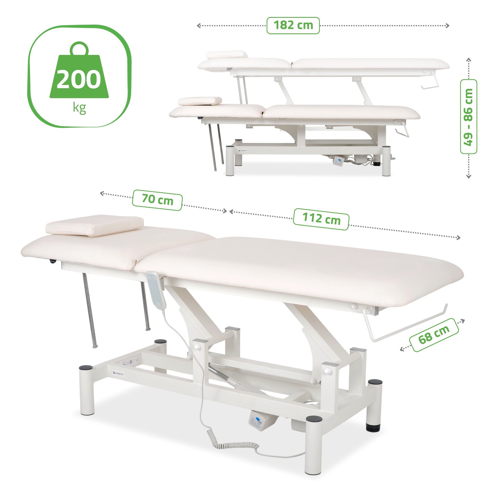 Lettino elettrico ad altezza variabile OPTIMA - Larghezza 68 cm - Bianco