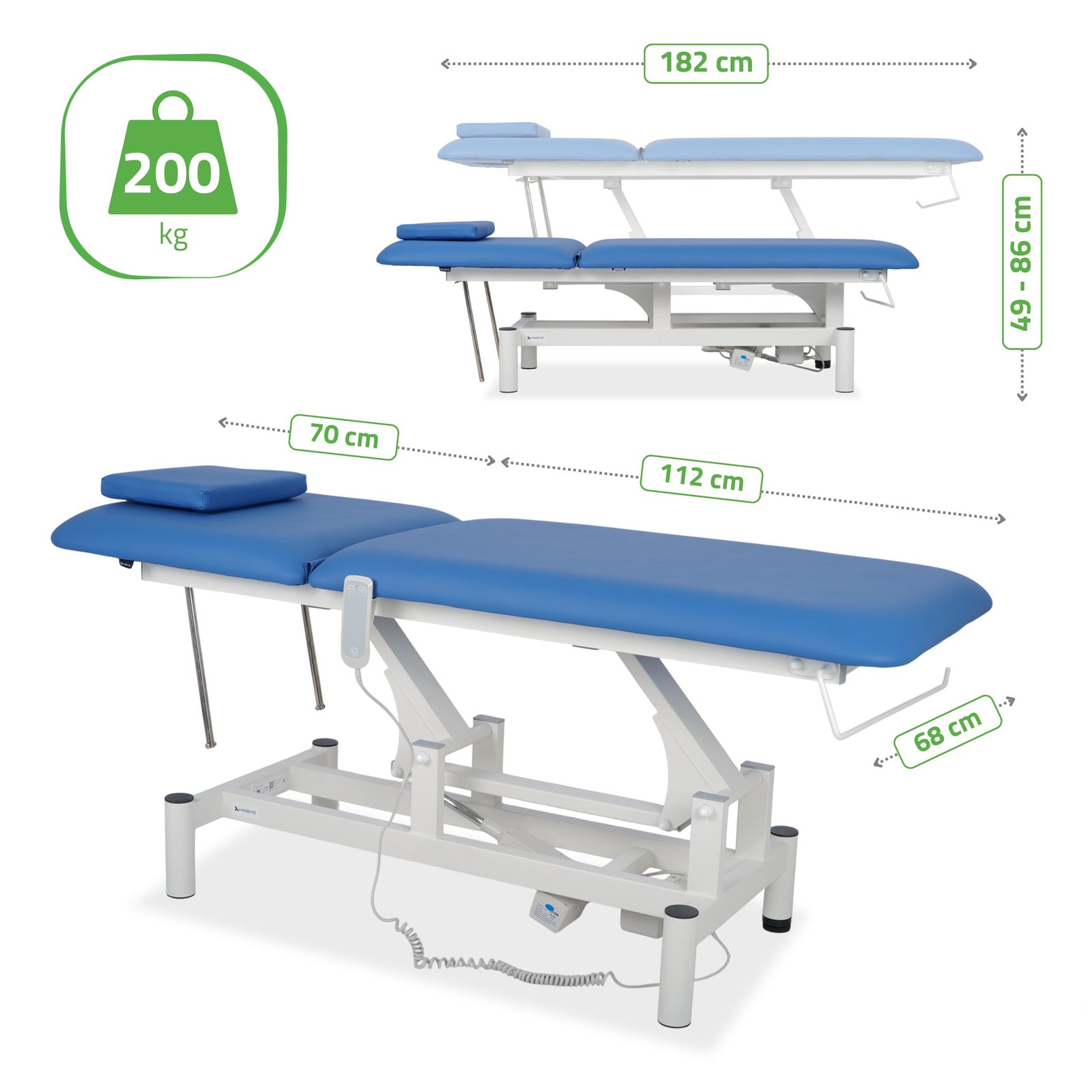 Lettino elettrico ad altezza variabile OPTIMA - Larghezza 68 cm - Blu