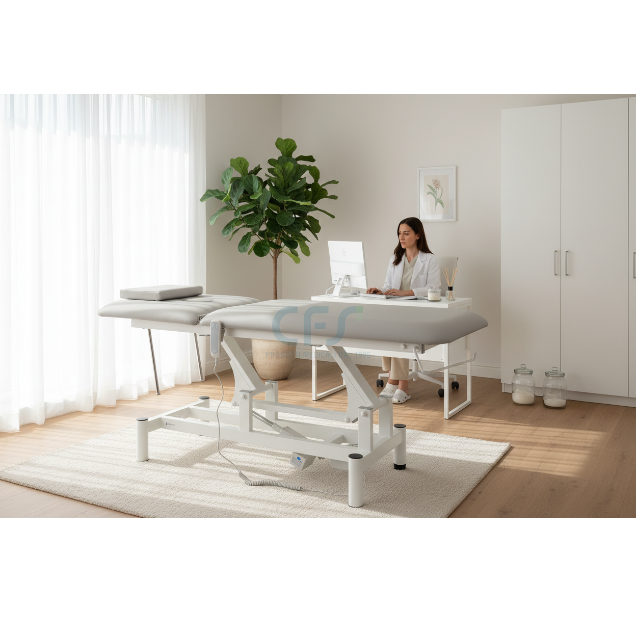 Lettino elettrico ad altezza variabile OPTIMA - Larghezza 68 cm - Grigio