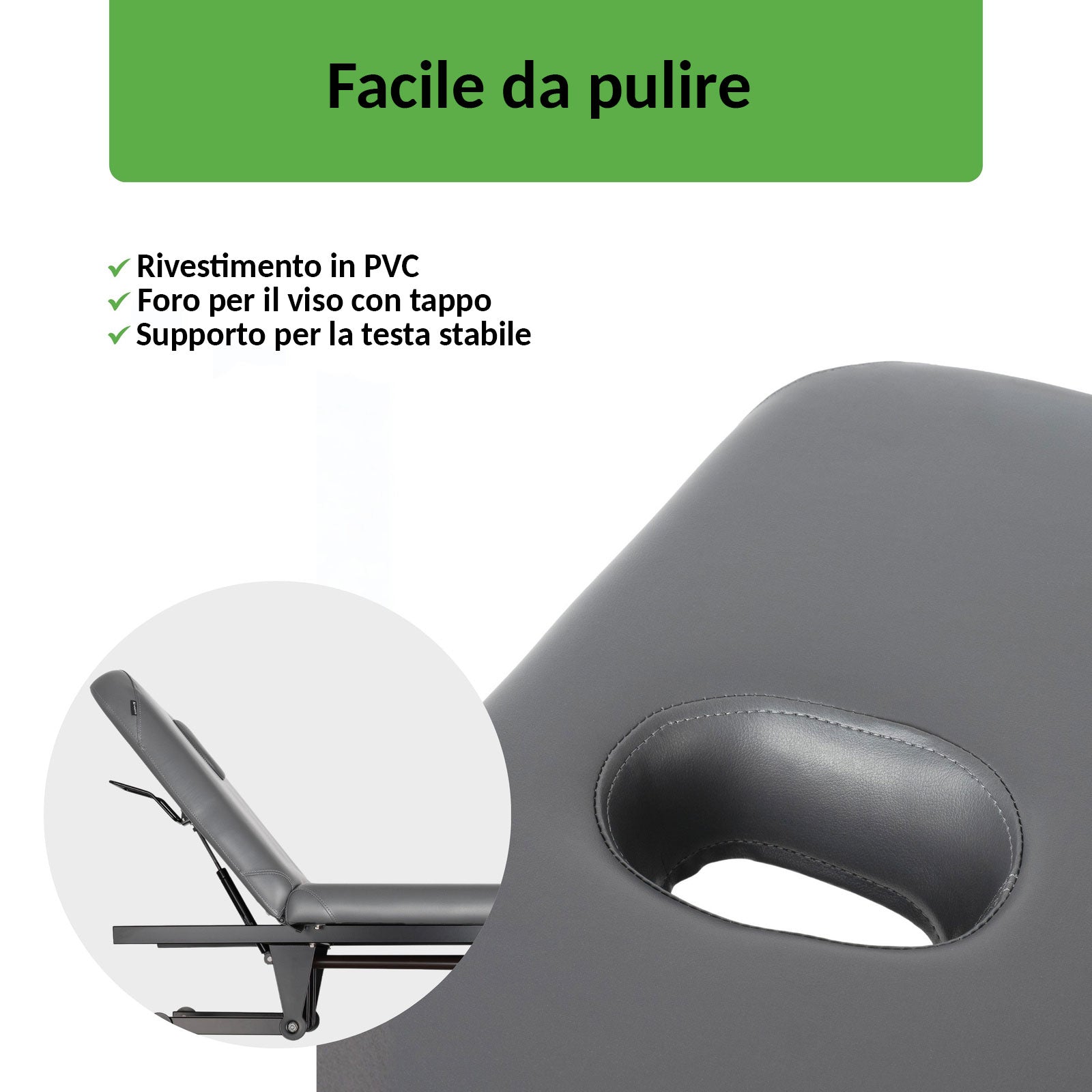 Lettino fisso ad altezza variabile VIGO 2 + schienale regolabile - Larghezza 75 cm - Grigio Scuro