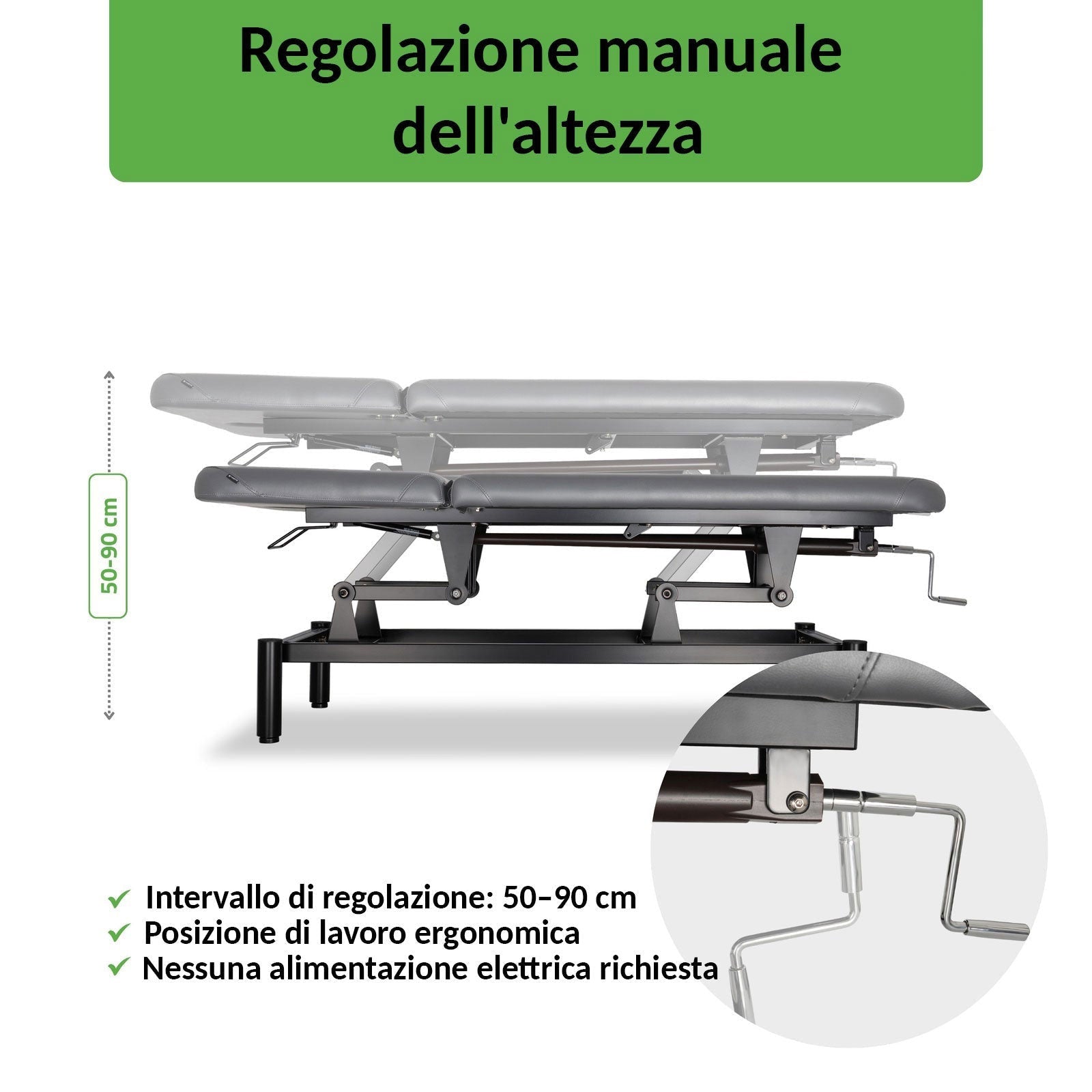 Lettino fisso ad altezza variabile VIGO 2 + schienale regolabile - Larghezza 75 cm - Grigio Scuro