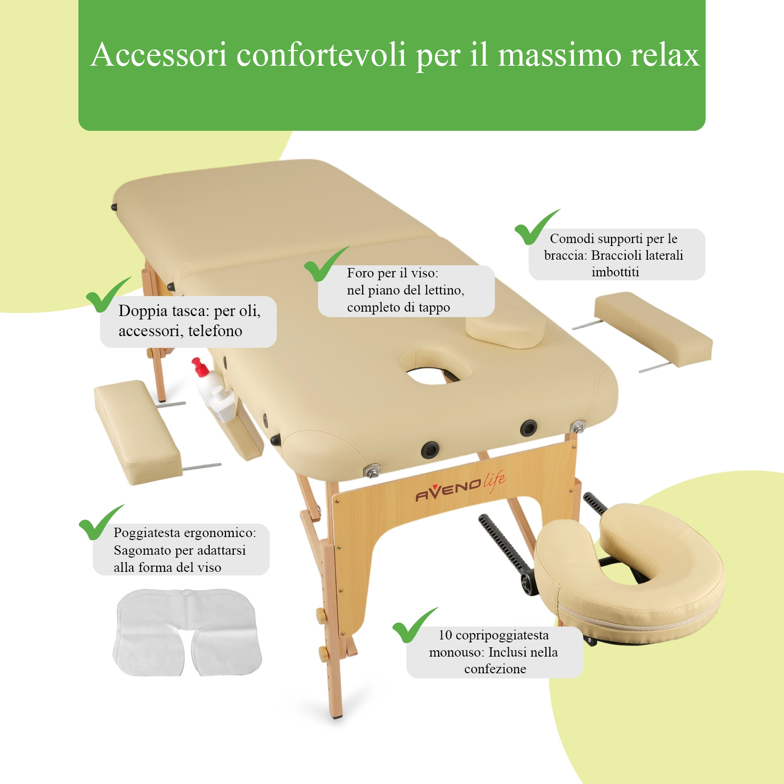 Lettino da massaggio in legno pieghevole SOFIA K533 + Borsa