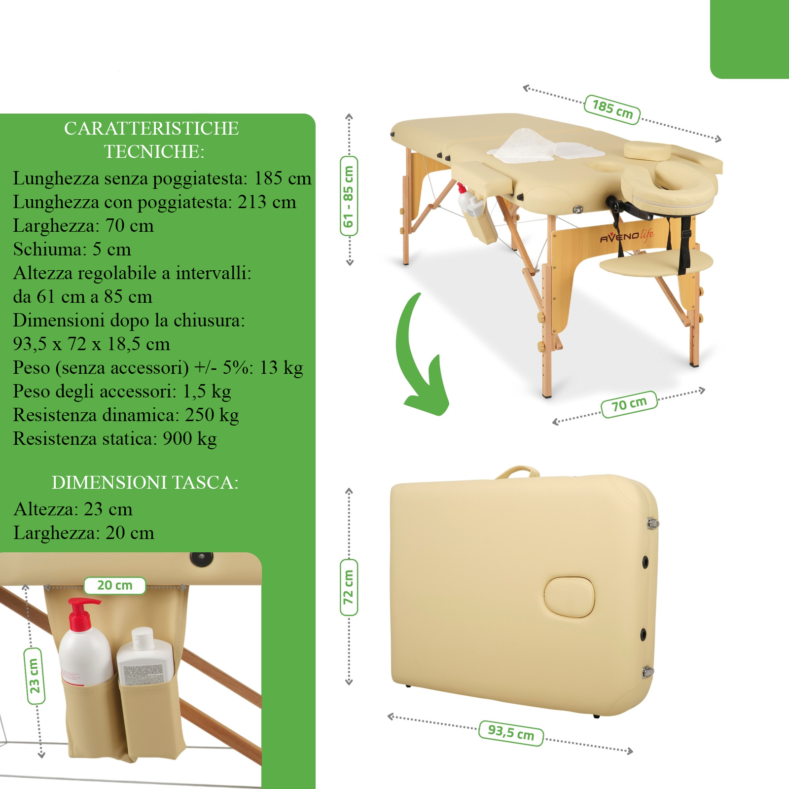 Lettino da massaggio in legno pieghevole SOFIA K533 + Borsa
