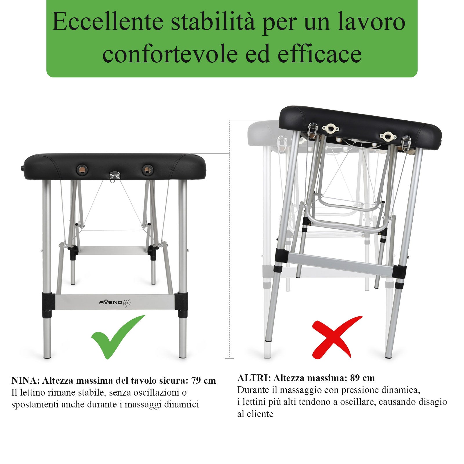 Lettino da massaggio pieghevole in alluminio NINA K515