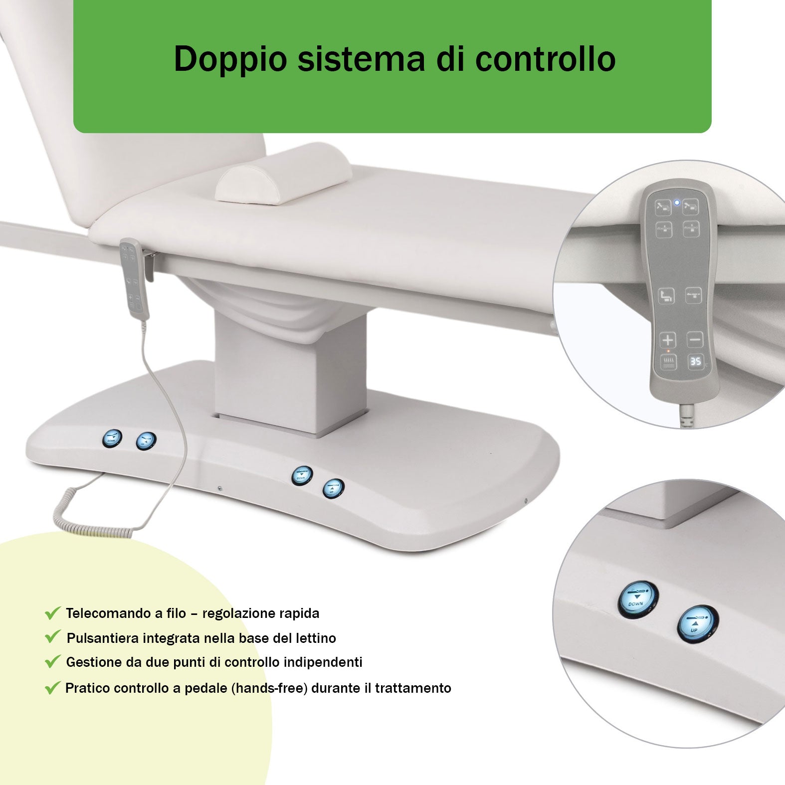 Lettino elettrico ad altezza variabile ESTELLA ERGO 2 - Larghezza 70 cm - Bianco