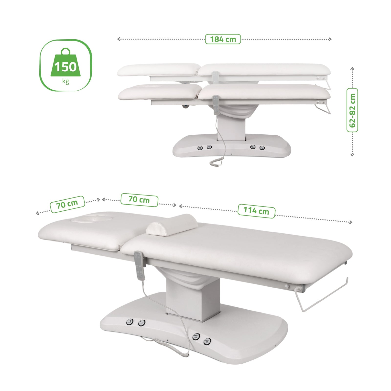 Lettino elettrico ad altezza variabile ESTELLA ERGO 2 - Larghezza 70 cm - Bianco