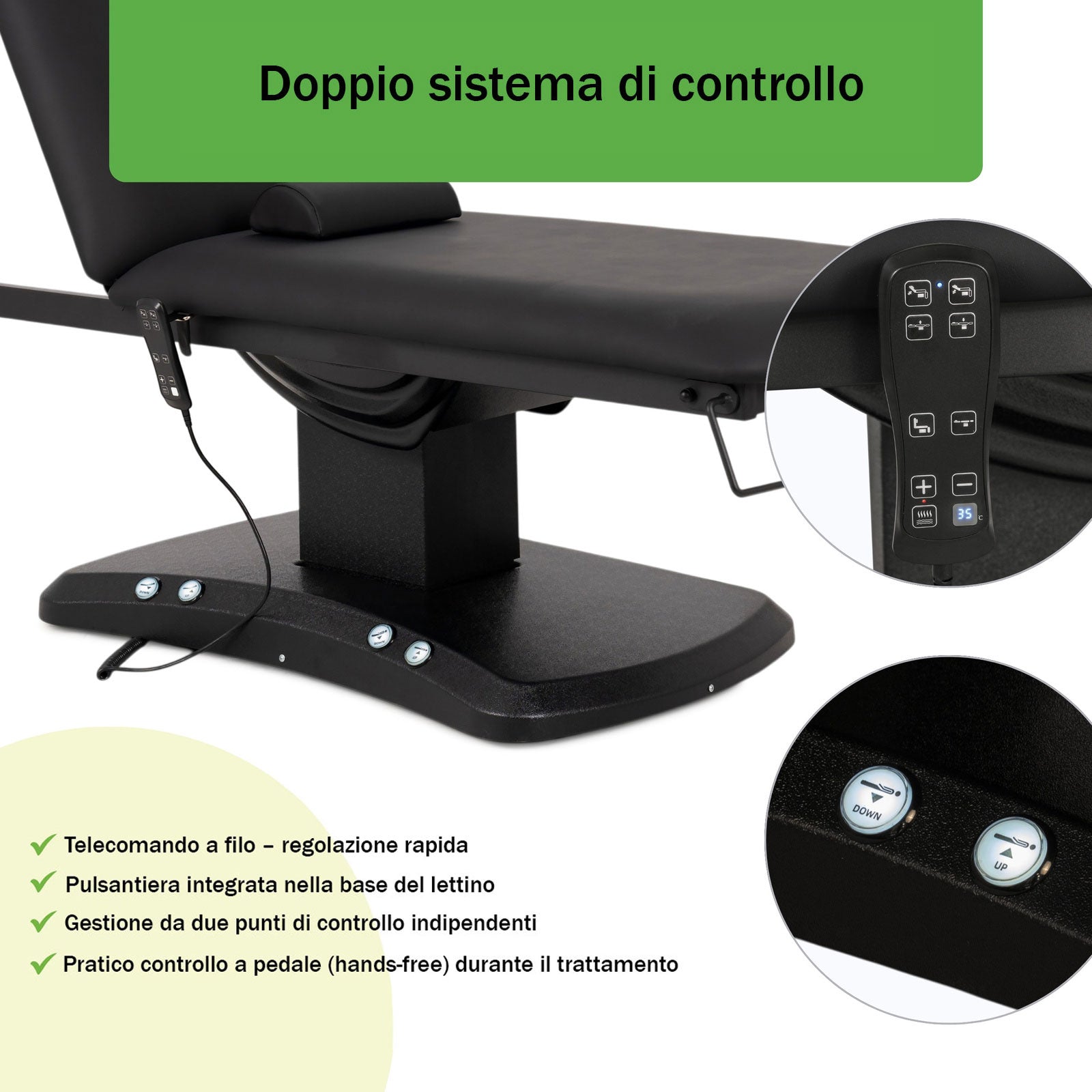 Lettino elettrico ad altezza variabile ESTELLA ERGO 2 - Larghezza 70 cm - Nero