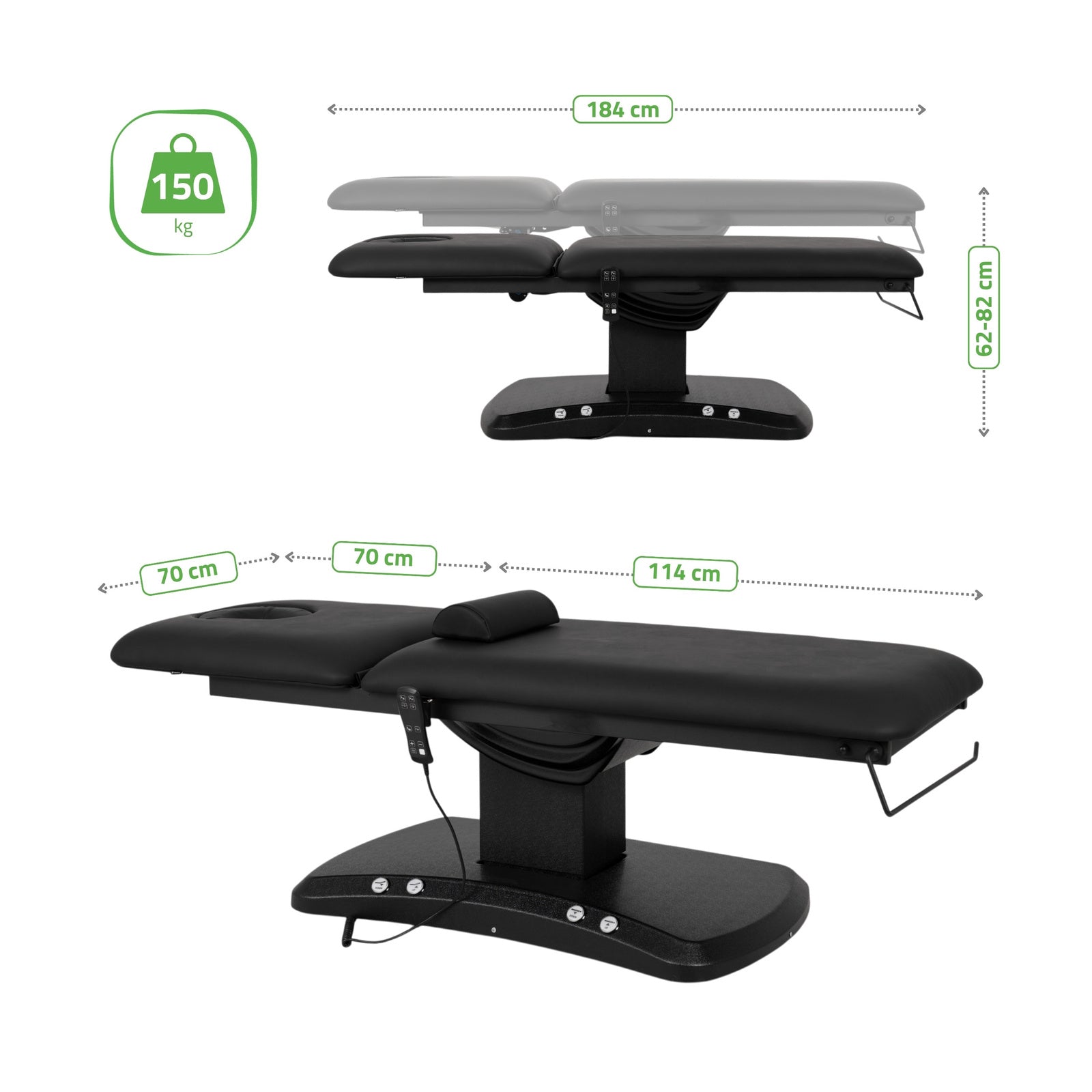 Lettino elettrico ad altezza variabile ESTELLA ERGO 2 - Larghezza 70 cm - Nero