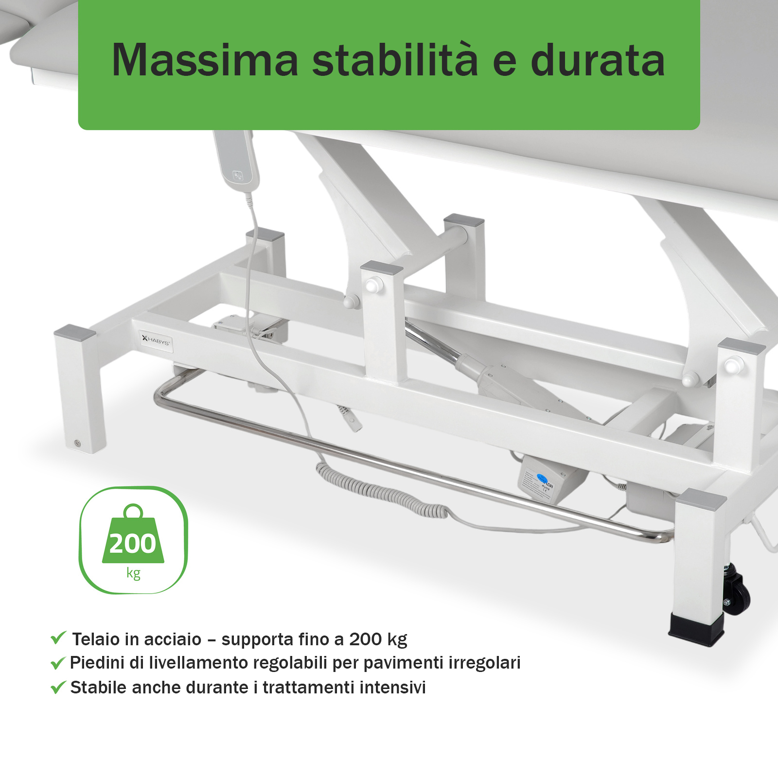 Lettino elettrico ad altezza variabile FORTIS 4 ERGO + Barra di controllo - Grigio Chiaro