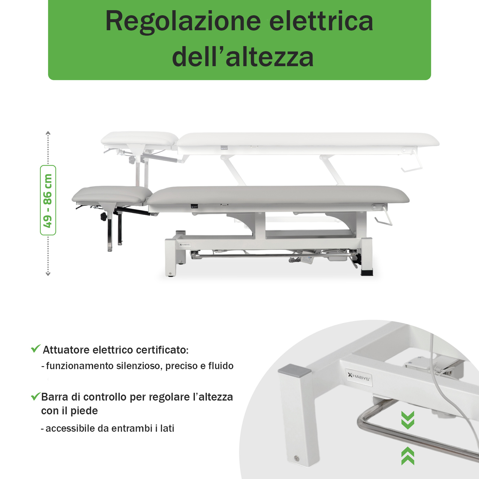 Lettino elettrico ad altezza variabile FORTIS 4 ERGO + Barra di controllo - Grigio Chiaro