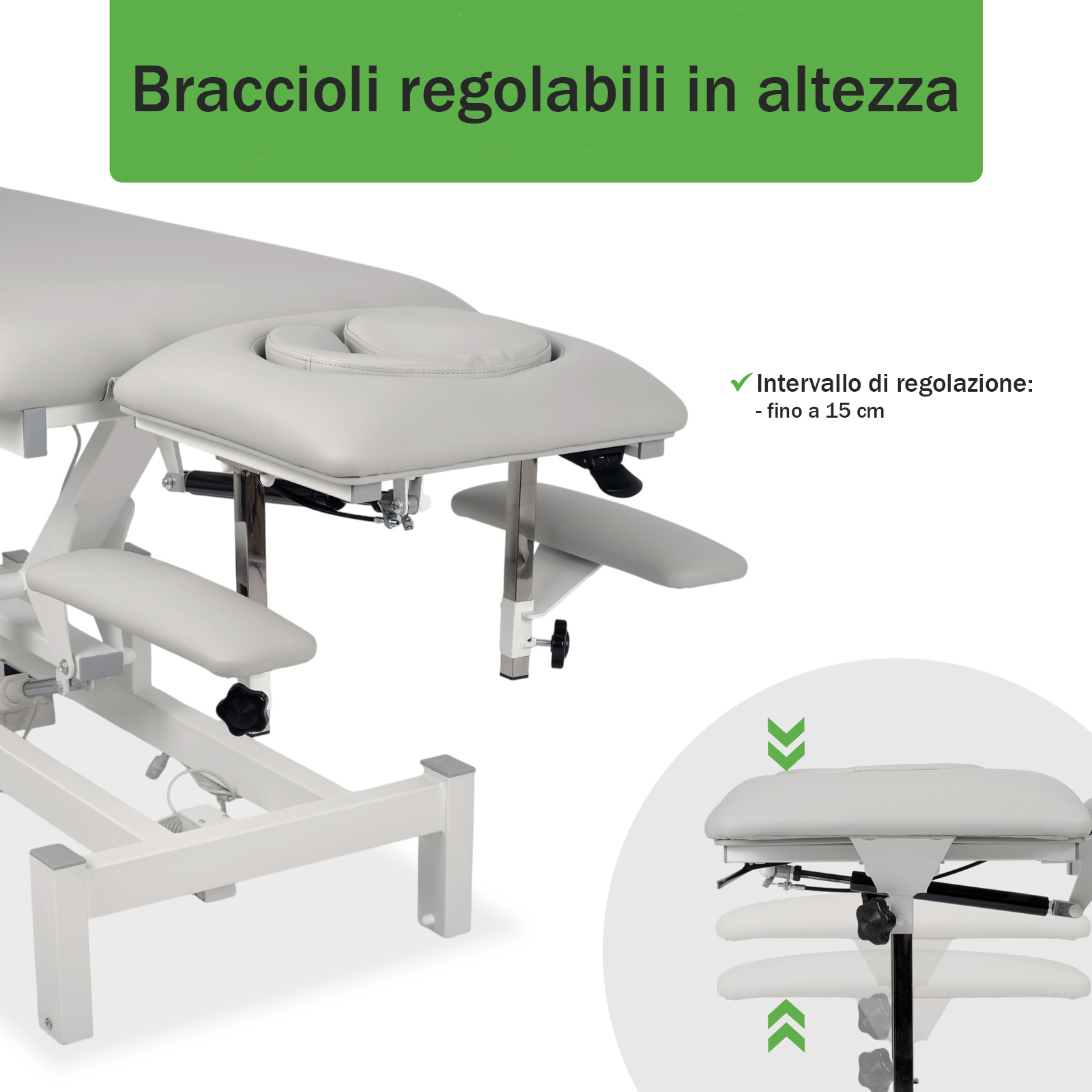 Lettino elettrico ad altezza variabile FORTIS 4 ERGO + Barra di controllo - Grigio Chiaro