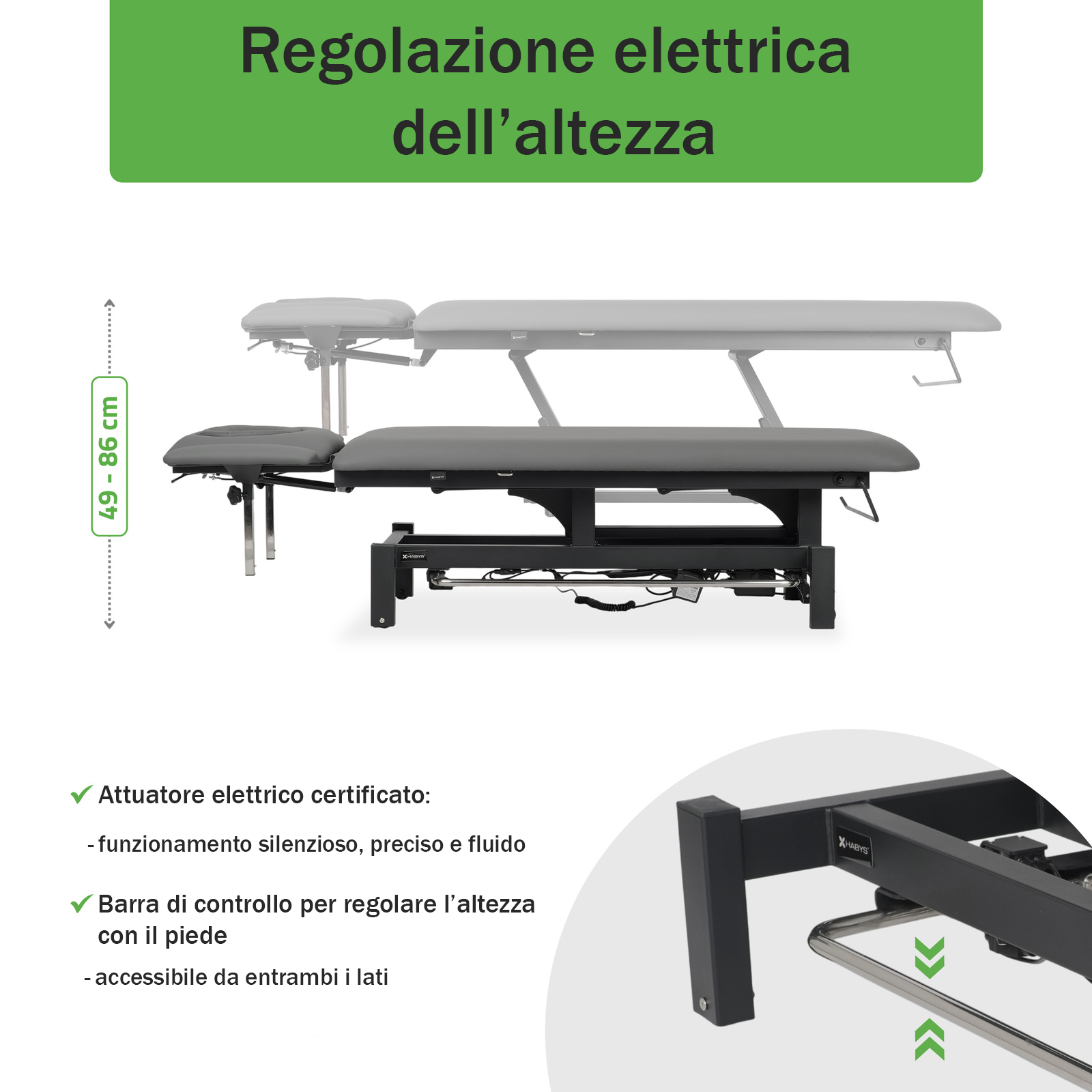 Lettino elettrico ad altezza variabile FORTIS 4 ERGO + Barra di controllo - Grigio Scuro