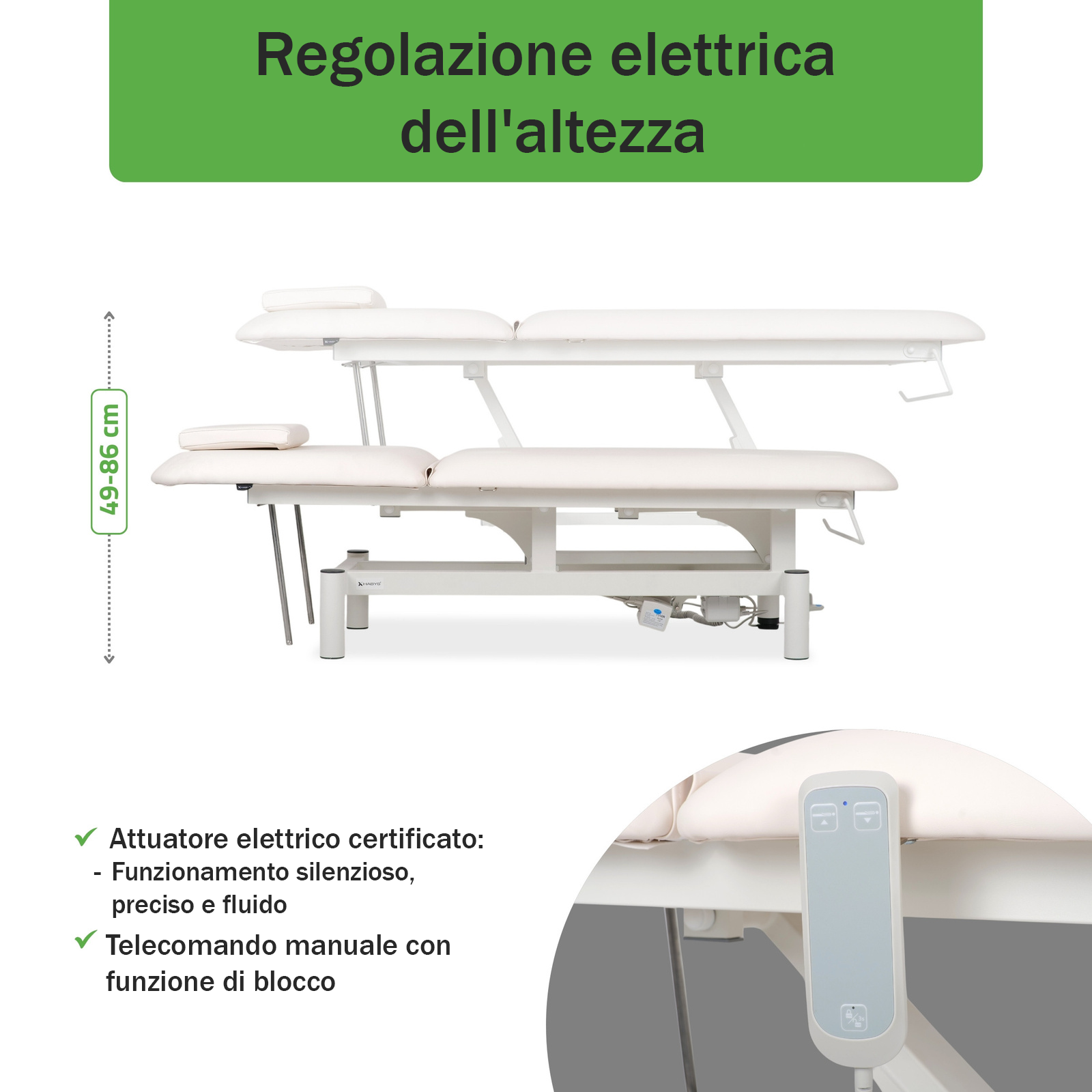 Lettino elettrico ad altezza variabile OPTIMA - Larghezza 68 cm - Bianco