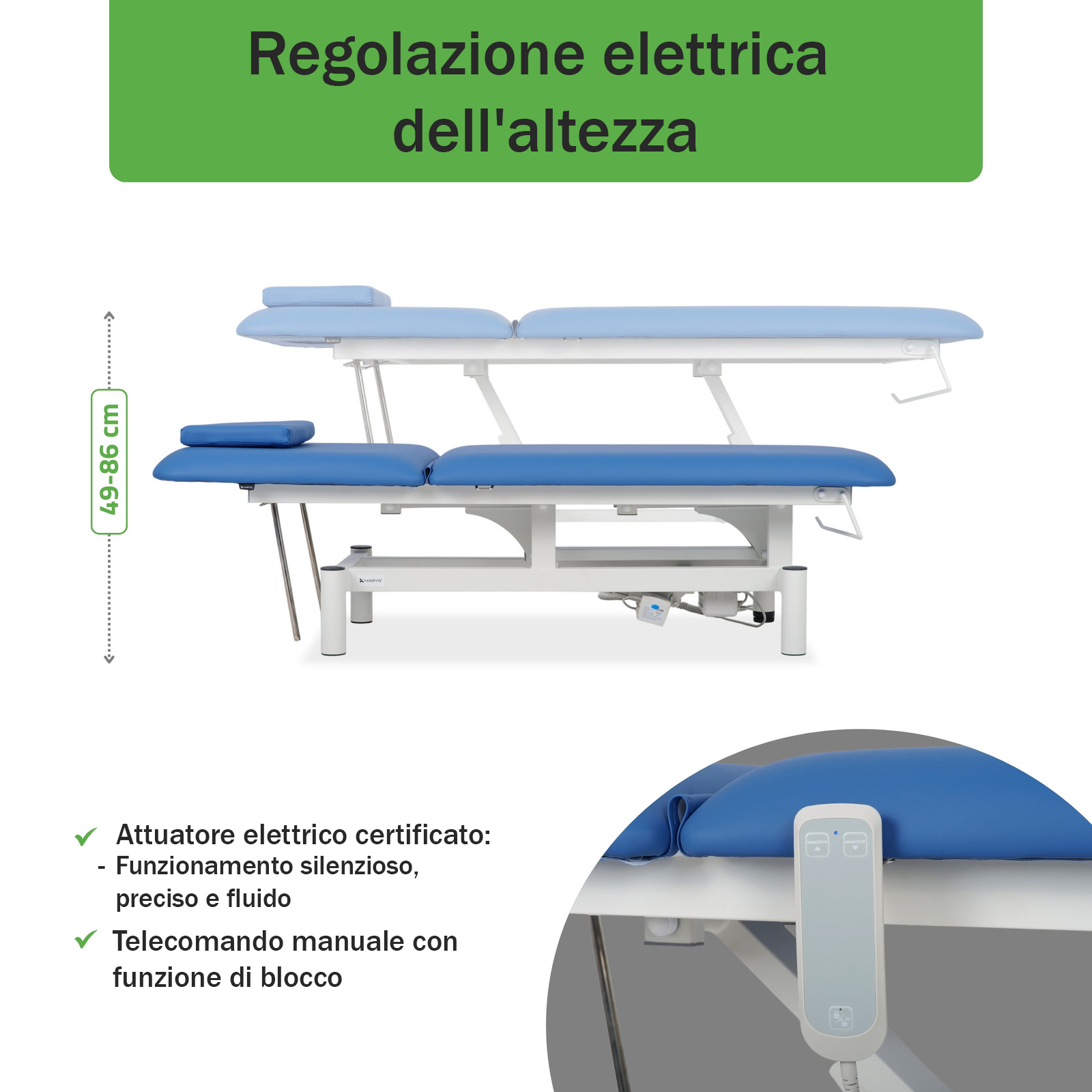 Lettino elettrico ad altezza variabile OPTIMA - Larghezza 68 cm - Blu