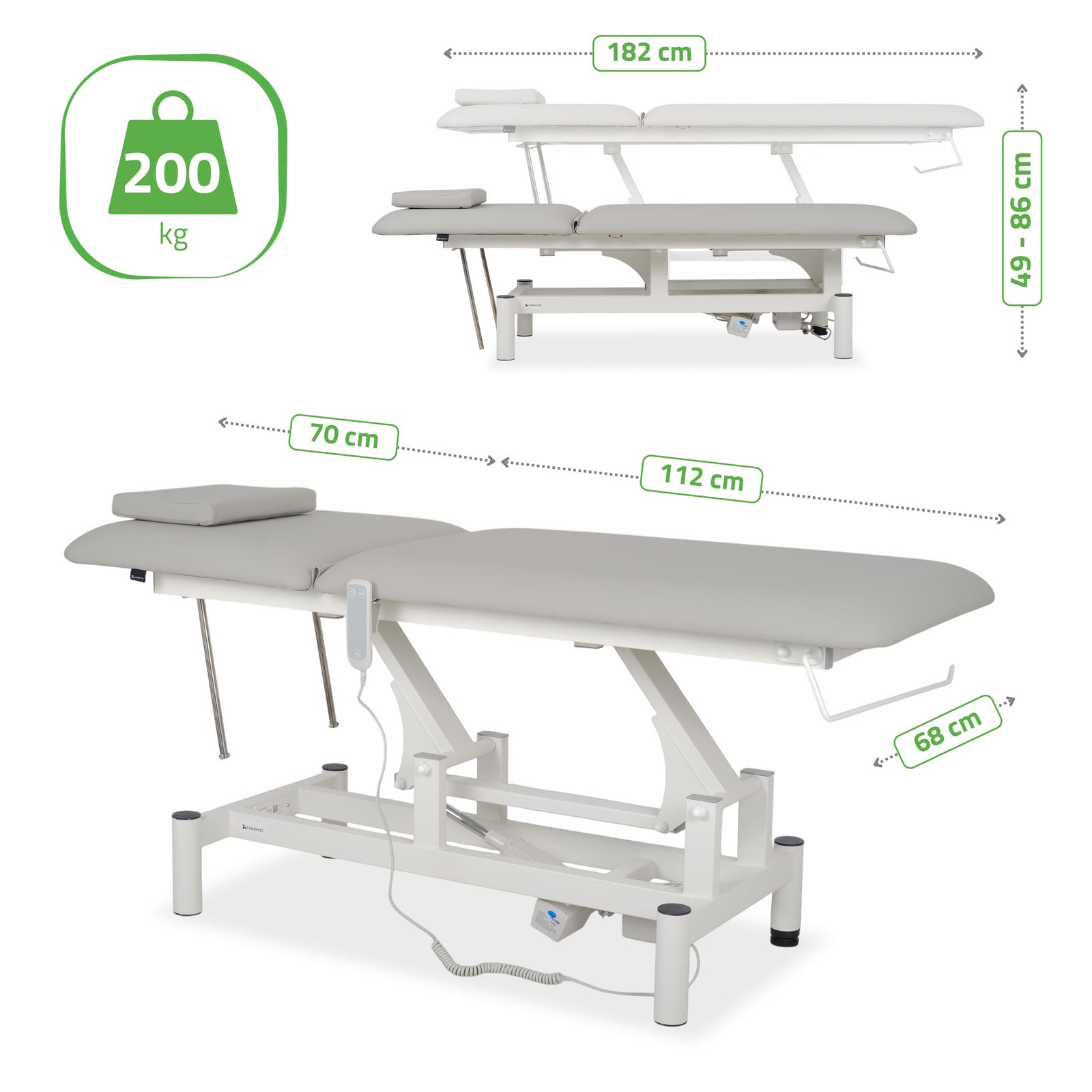 Lettino elettrico ad altezza variabile OPTIMA - Larghezza 68 cm - Grigio