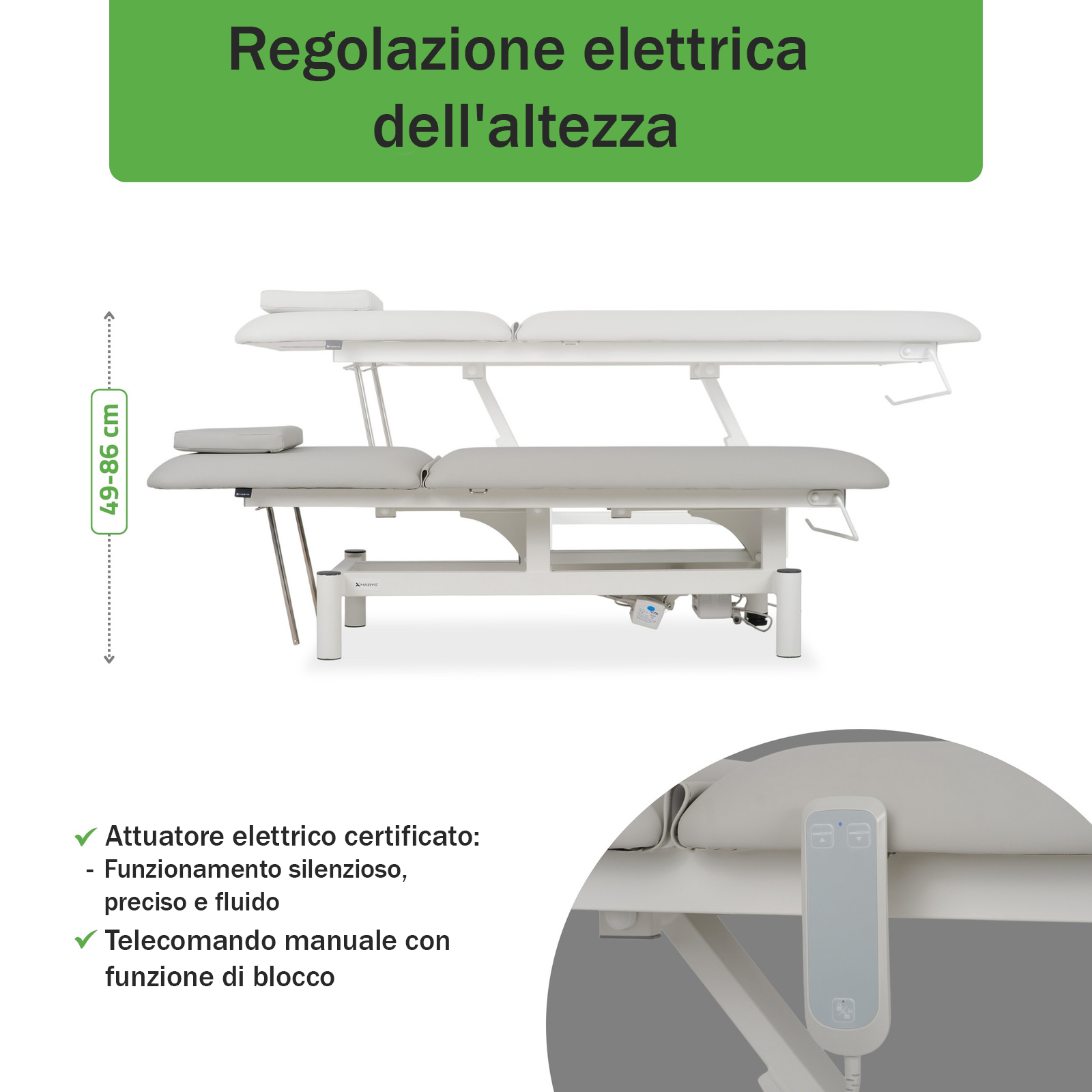Lettino elettrico ad altezza variabile OPTIMA - Larghezza 68 cm - Grigio