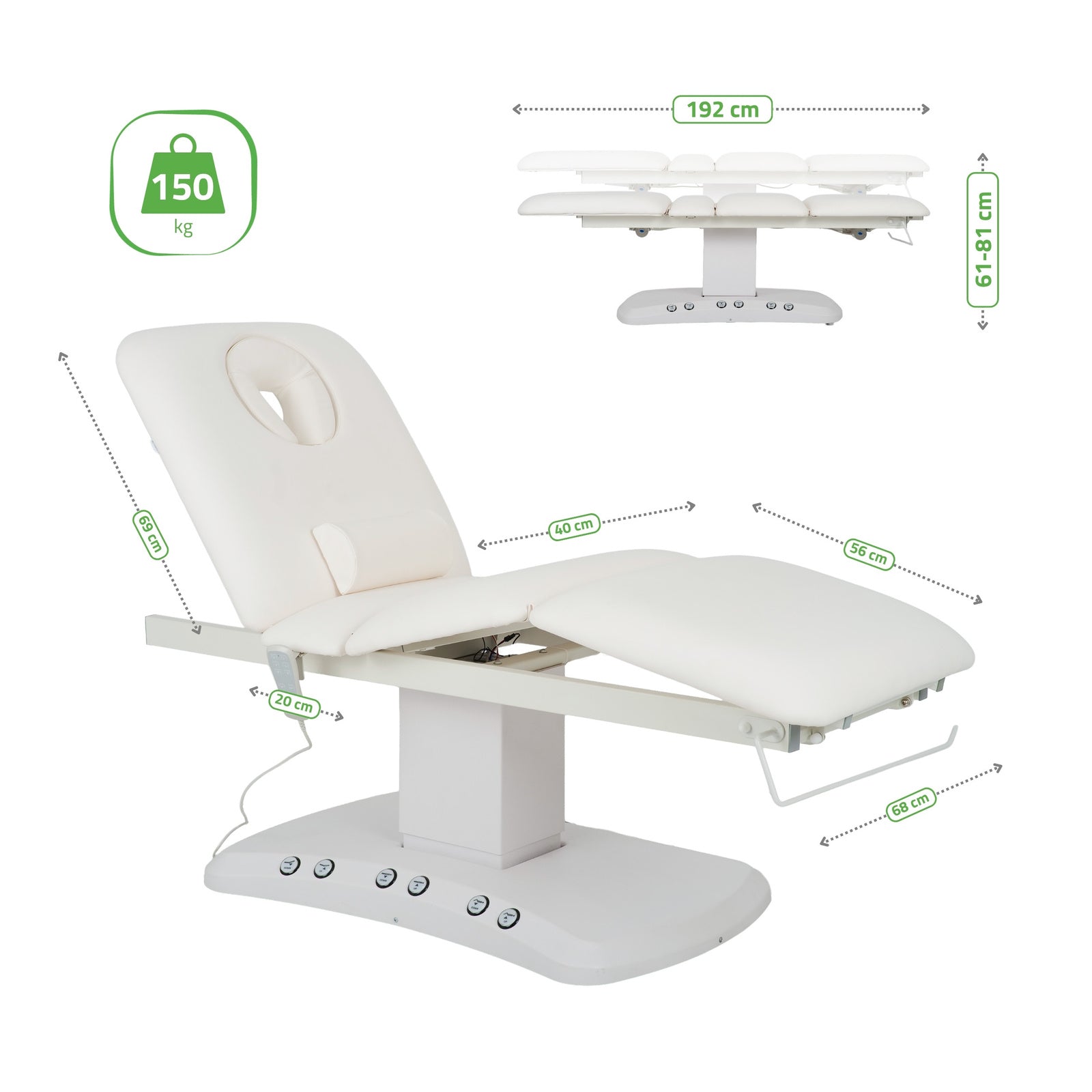 Lettino elettrico riscaldato ad altezza variabile Serenity ERGO 4 - Larghezza 68 cm - Bianco