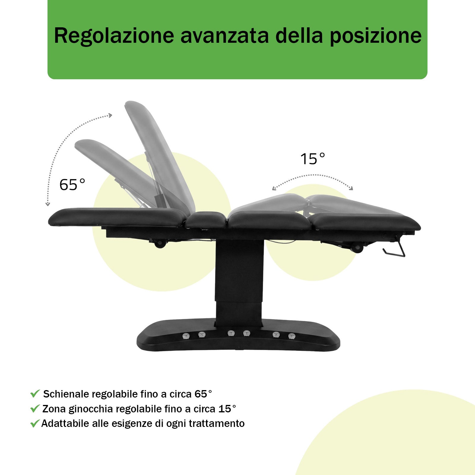 Lettino elettrico riscaldato ad altezza variabile Serenity ERGO 4 - Larghezza 68 cm - Nero