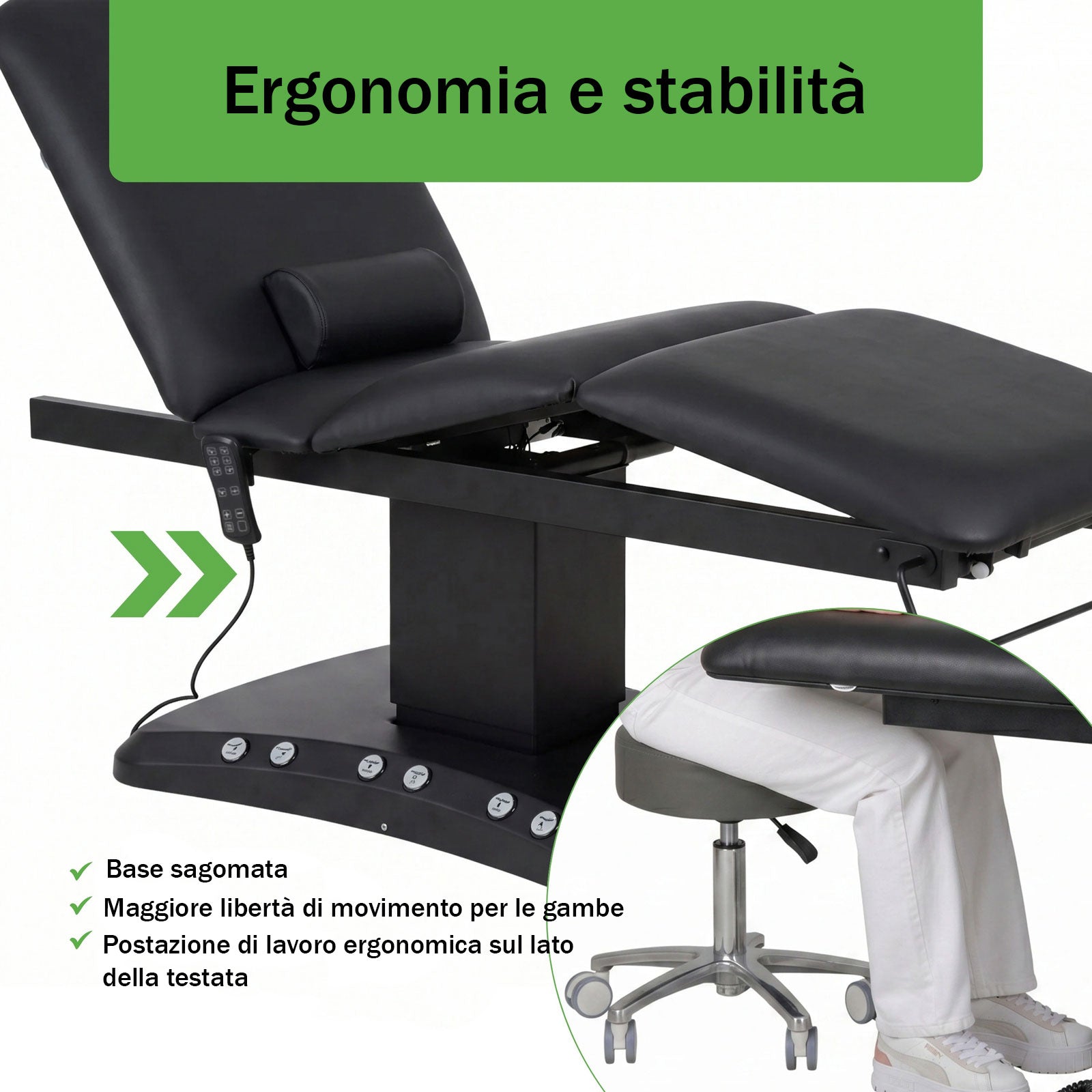 Lettino elettrico riscaldato ad altezza variabile Serenity ERGO 4 - Larghezza 68 cm - Nero