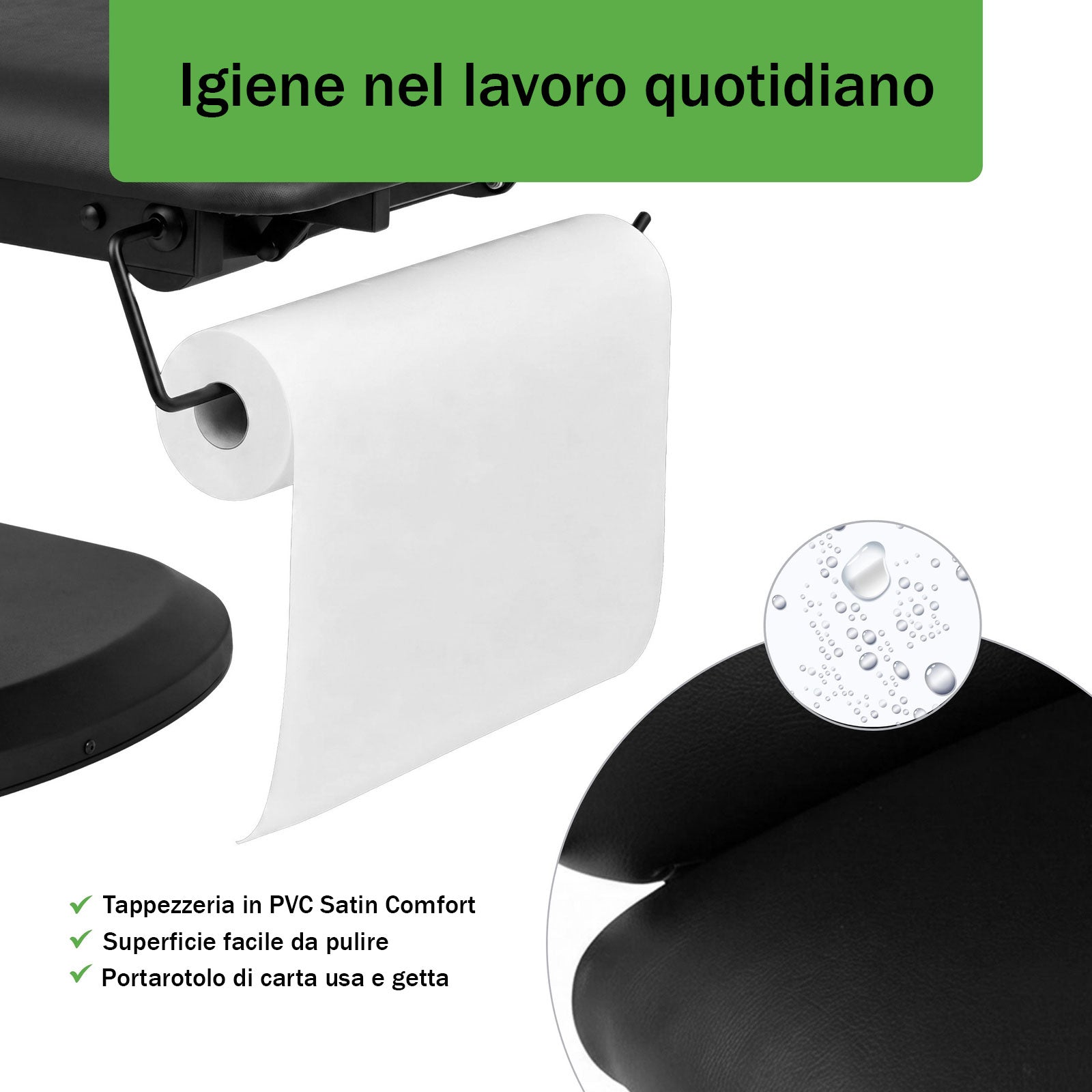 Lettino elettrico riscaldato ad altezza variabile Serenity ERGO 4 - Larghezza 68 cm - Nero