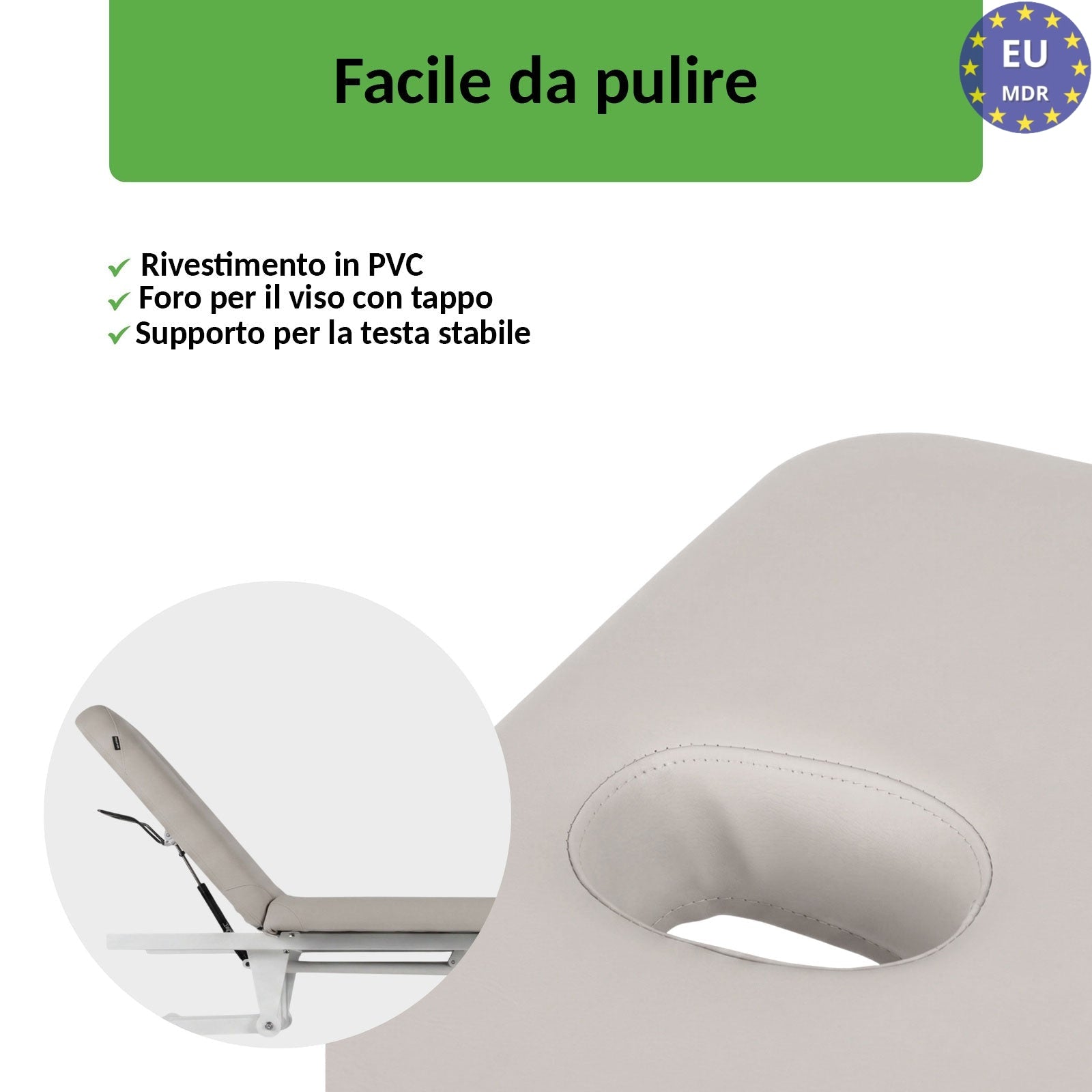Lettino fisso ad altezza variabile VIGO 2 + Schienale regolabile - Larghezza 75 cm - Grigio Chiaro