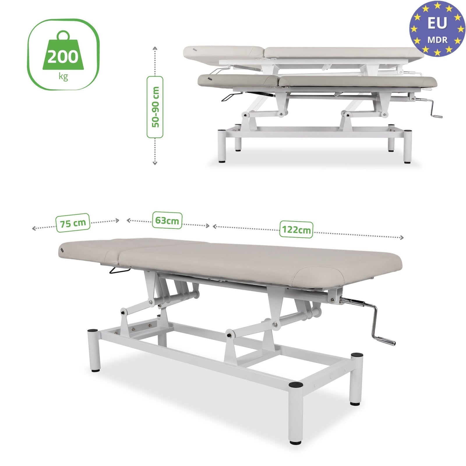 Lettino fisso ad altezza variabile VIGO 2 + Schienale regolabile - Larghezza 75 cm - Grigio Chiaro